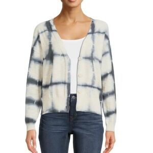 Time and Tru Women’s Size M Button Up Tie Dye White & Blue Cardigan Sweater